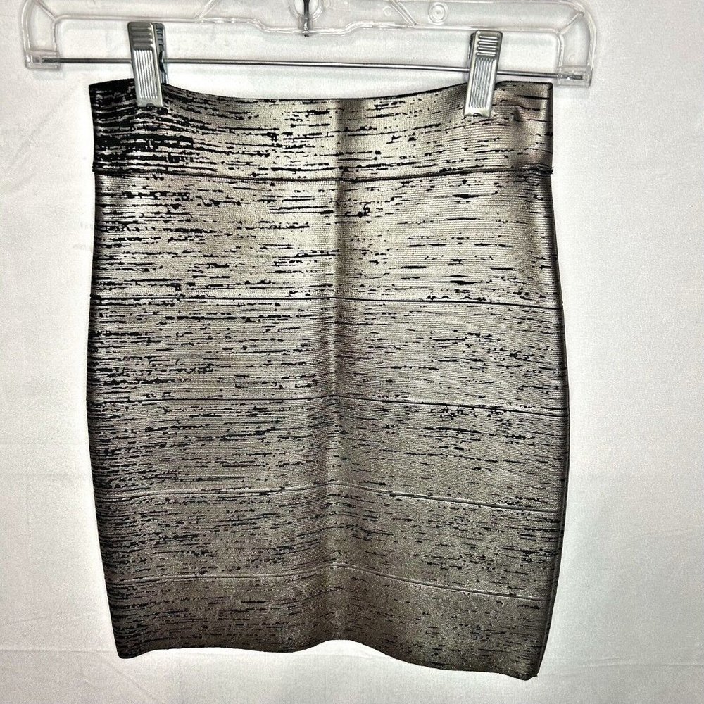 BCBGMaxAzria Josie Gunmetal Foil Power Bandage Skirt Size XS